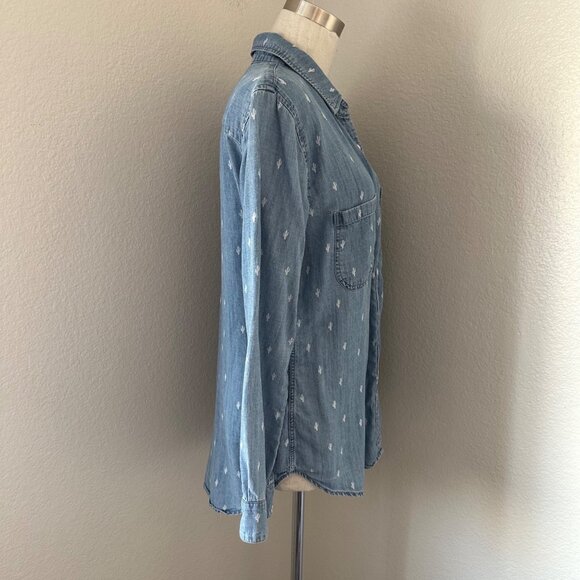 Rails Carter Denim Cactus Graphic Print Button Up Shirttail Hem Long Sleeve Line - Picture 3 of 11